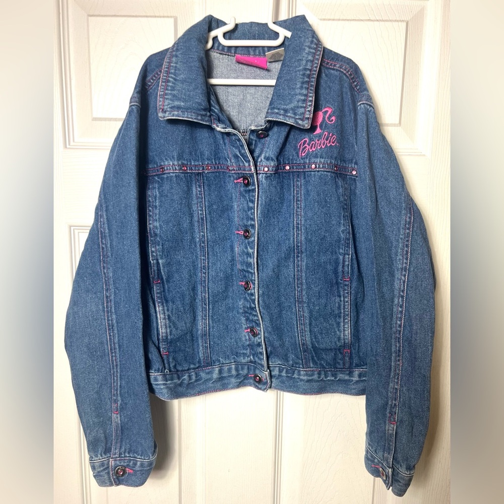 Barbie Denim Jacket Jean Jacket Blue/Pink Rhinestones Youth Girls Size 10/12